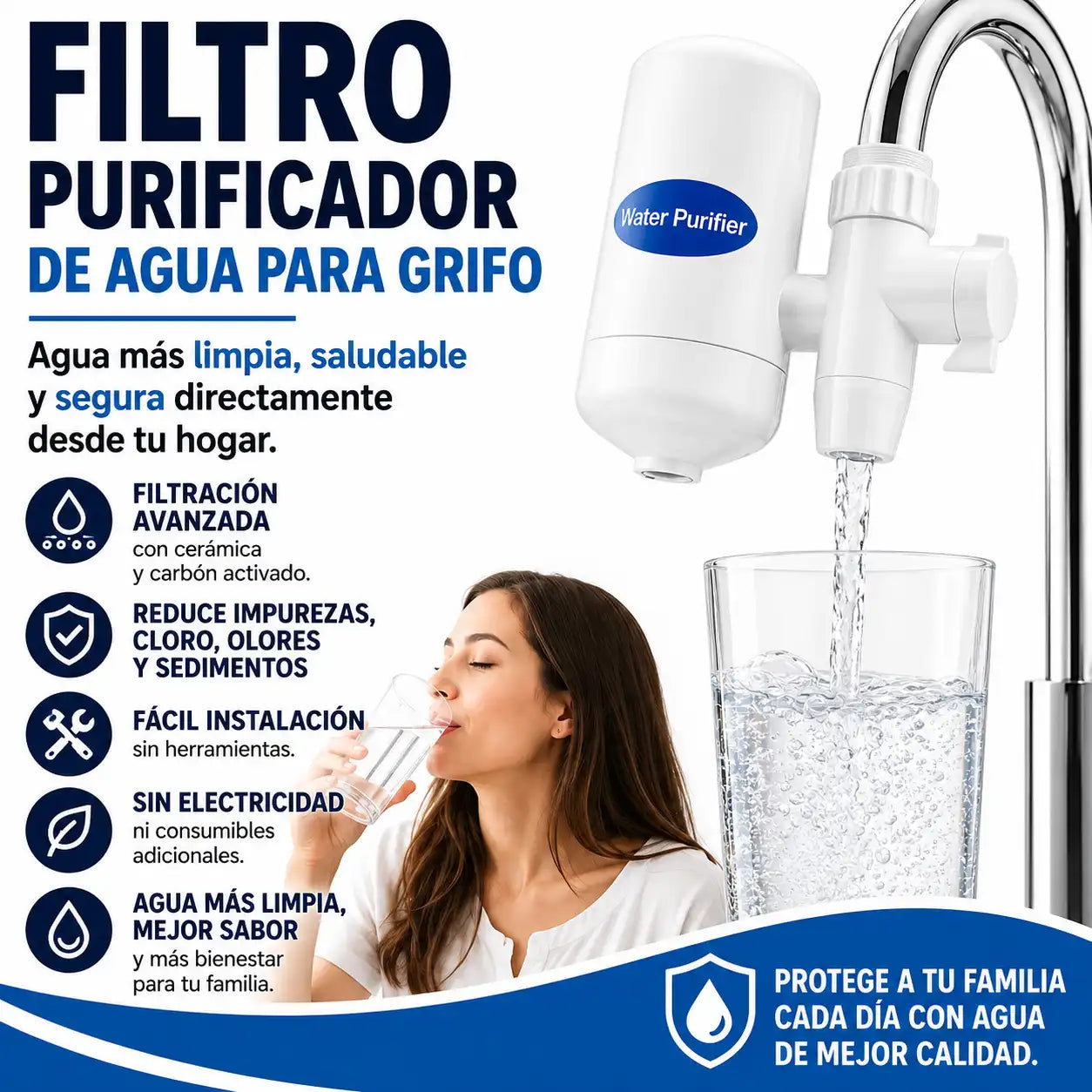 Filtro Purificador de Agua para Grifo – Cartucho Cerámico + Carbón Activado