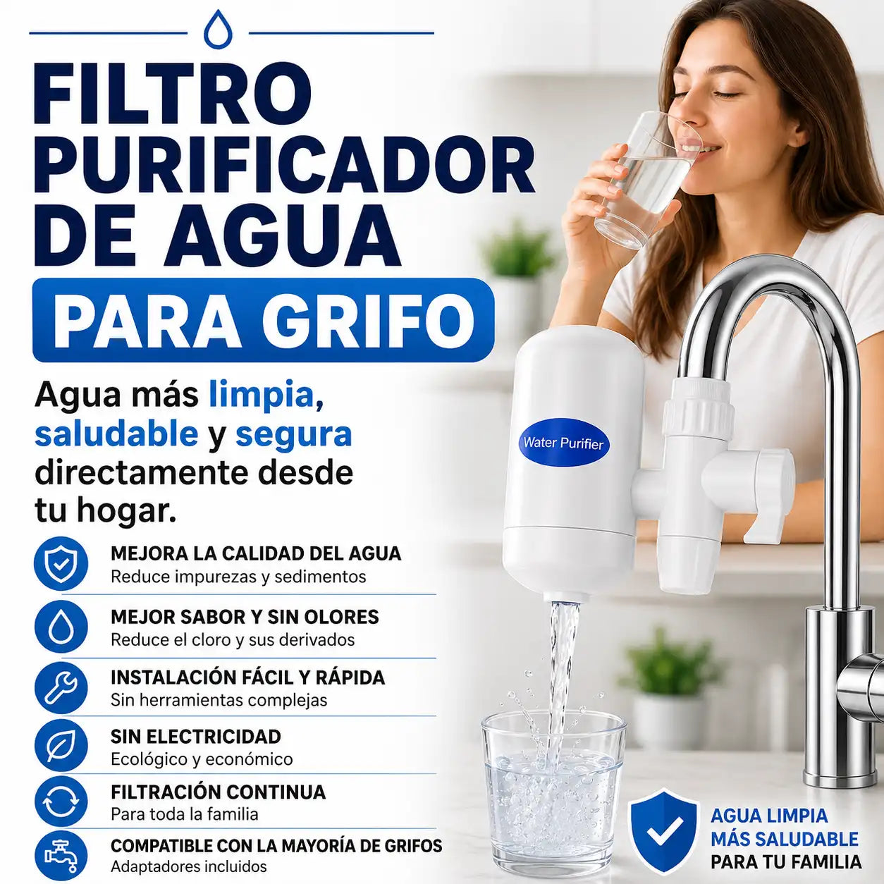 Filtro Purificador de Agua para Grifo – Cartucho Cerámico + Carbón Activado