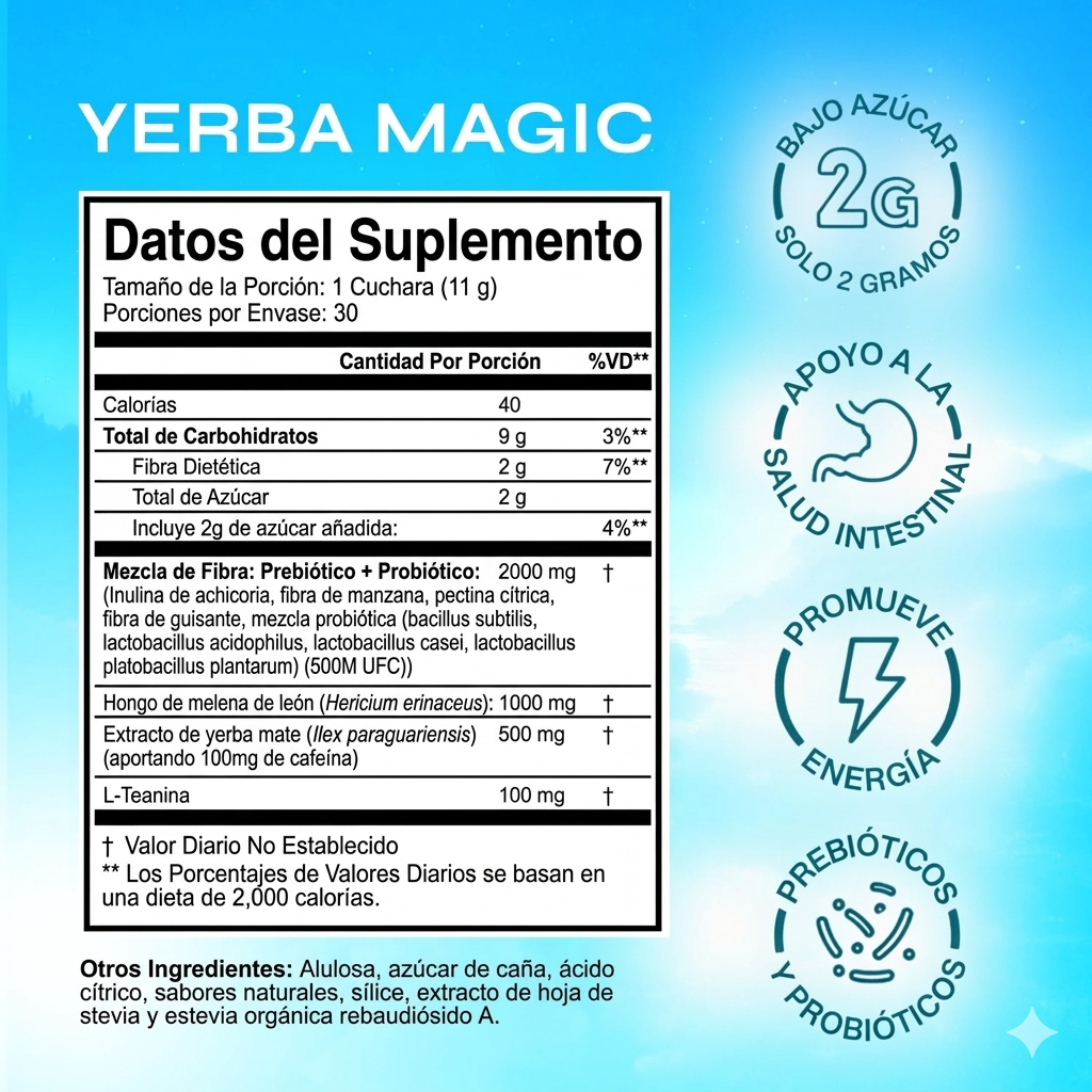 Yerba Magic®: Energía limpia, enfoque mental real y digestión ligera — sin café, sin picos, sin ansiedad. (30 porciones)