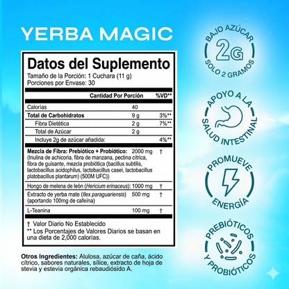 Yerba Magic®: Energía limpia, enfoque mental real y digestión ligera — sin café, sin picos, sin ansiedad. (30 porciones)
