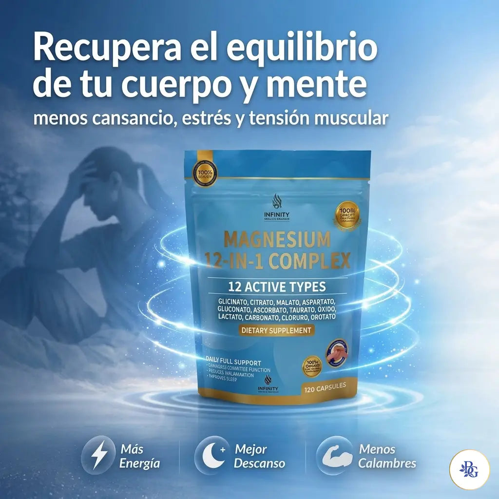INFINITY: Complejo de Magnesio 12-en-1 • Soporte Total para Dormir Mejor, Fortalecer Músculos y Aumentar tu Energía (120 Cápsulas • Suministro 2 Meses)