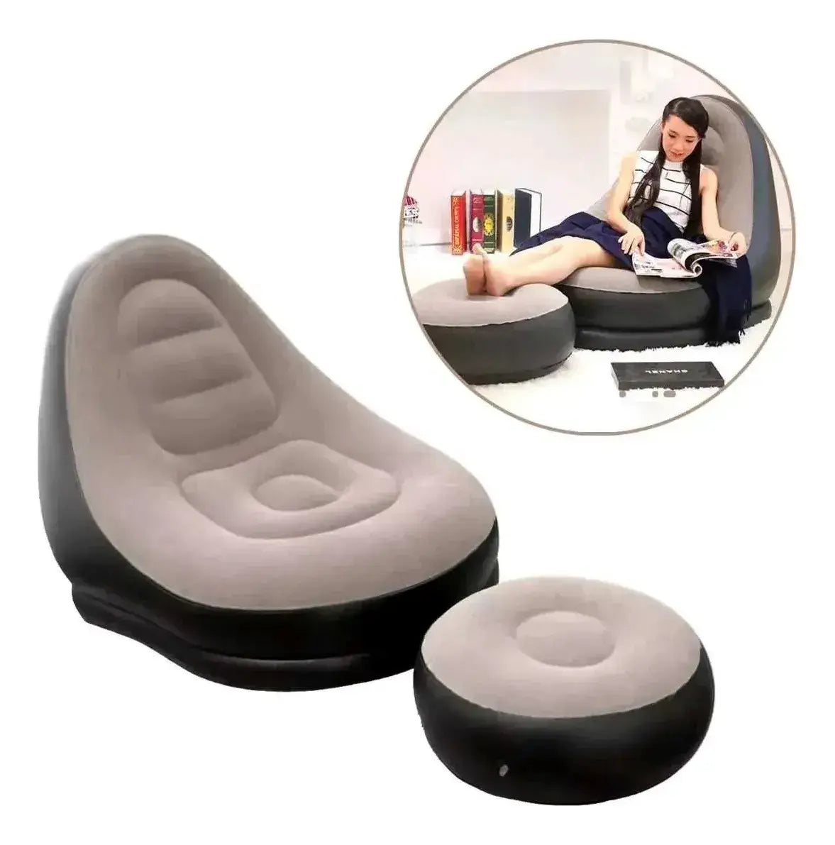 SILLÓN INFLABLE CON OTOMANA (REPOSAPIÉS)